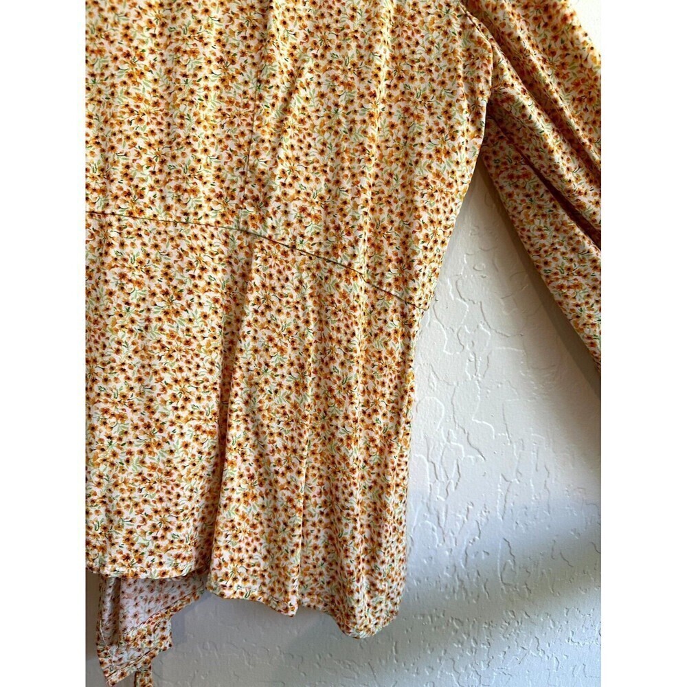 Old Navy Open Front Floral Blouse‎ Top Women's Size XXL Orange Tie-Waist - Picture 15 of 16